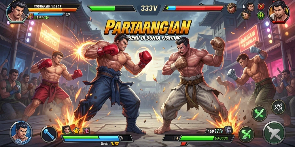 Gameplay seru di 333V dengan karakter bertarung di arena.