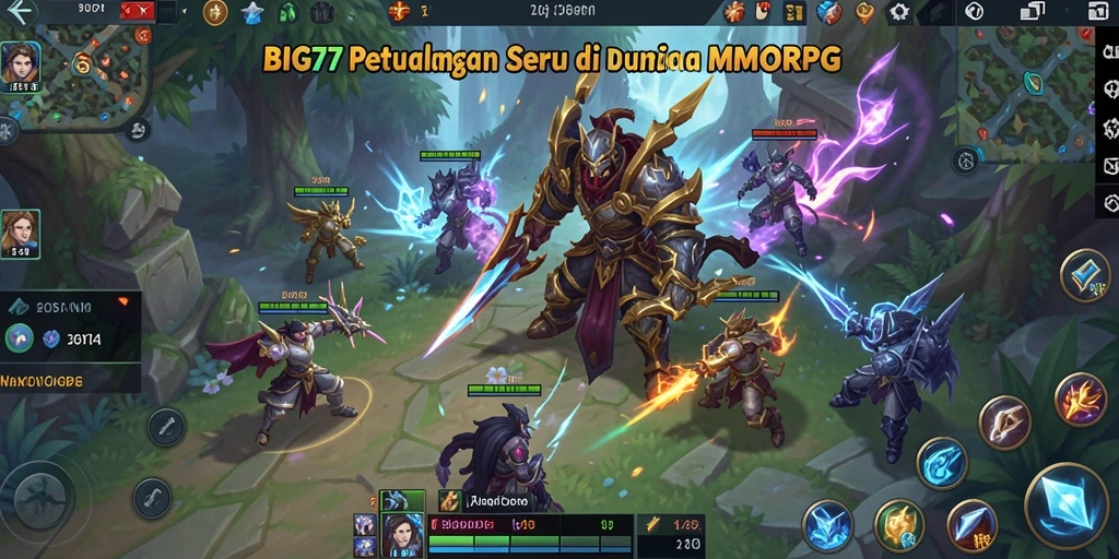Screenshot gameplay BIG77 yang menampilkan karakter bertempur di dunia MMORPG.