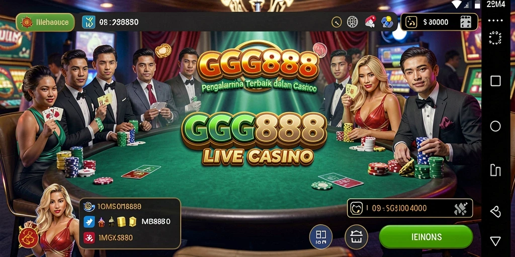 Screenshot GGG888 menunjukkan dealer langsung berinteraksi dengan pemain di meja Live Casino.