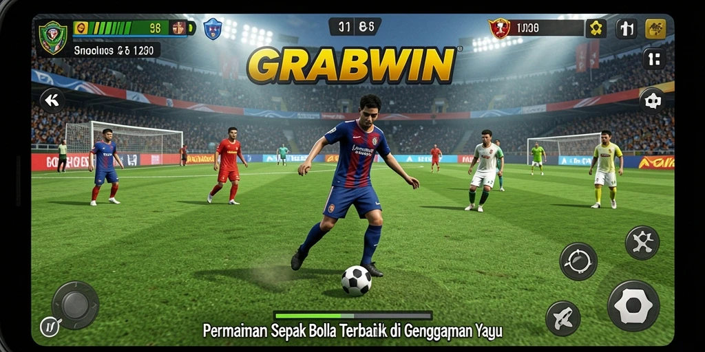 Tampilan gameplay seru dari game sepak bola GRABWIN.