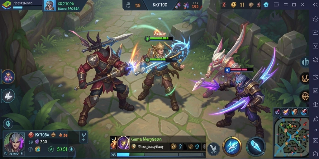 Screenshot KPK100 menampilkan aksi pertarungan seru dalam game MOBA.
