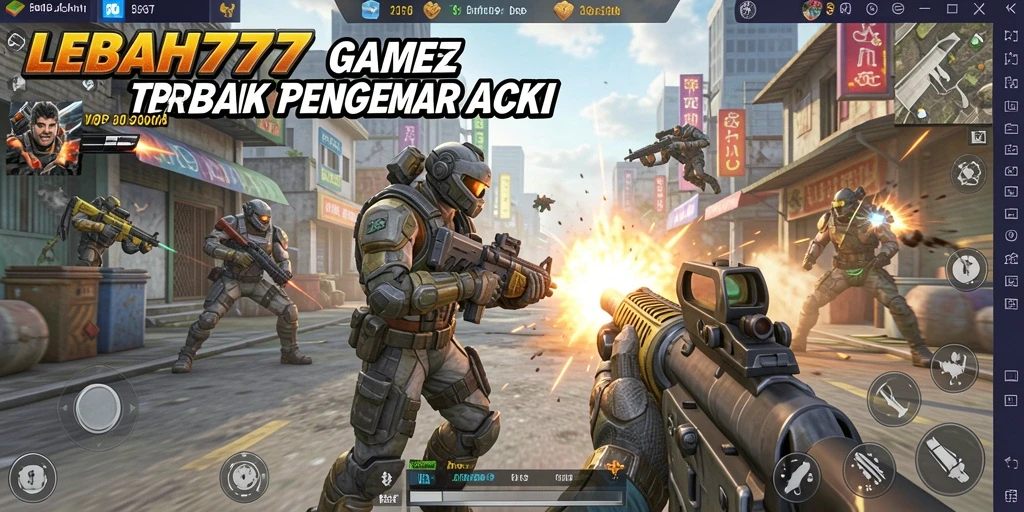 Tangkapan layar utama LEBAH777 menampilkan aksi gameplay TPS yang seru.
