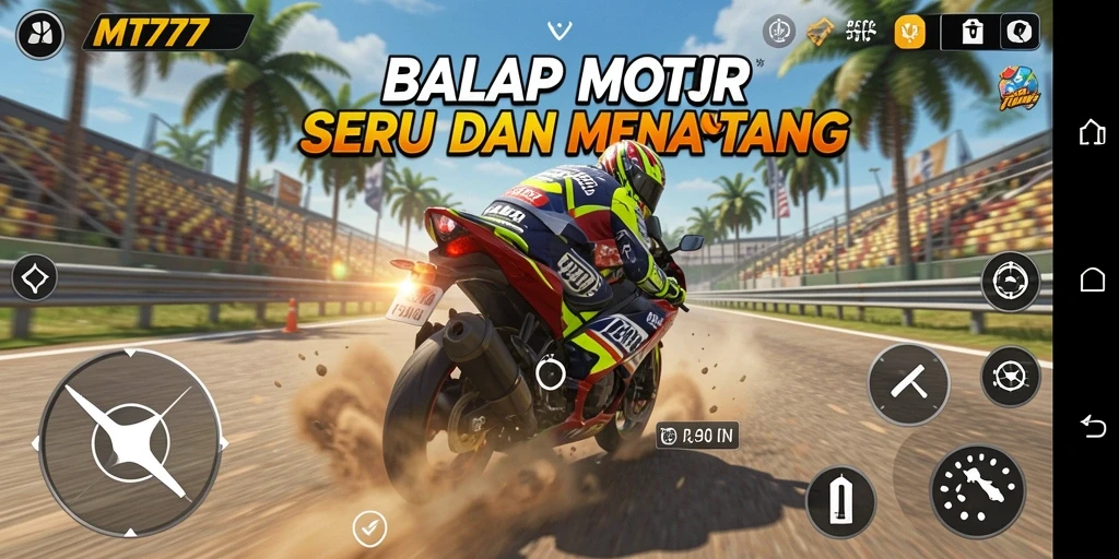 Tangkapan layar menampilkan aksi seru gameplay balap motor MT777.