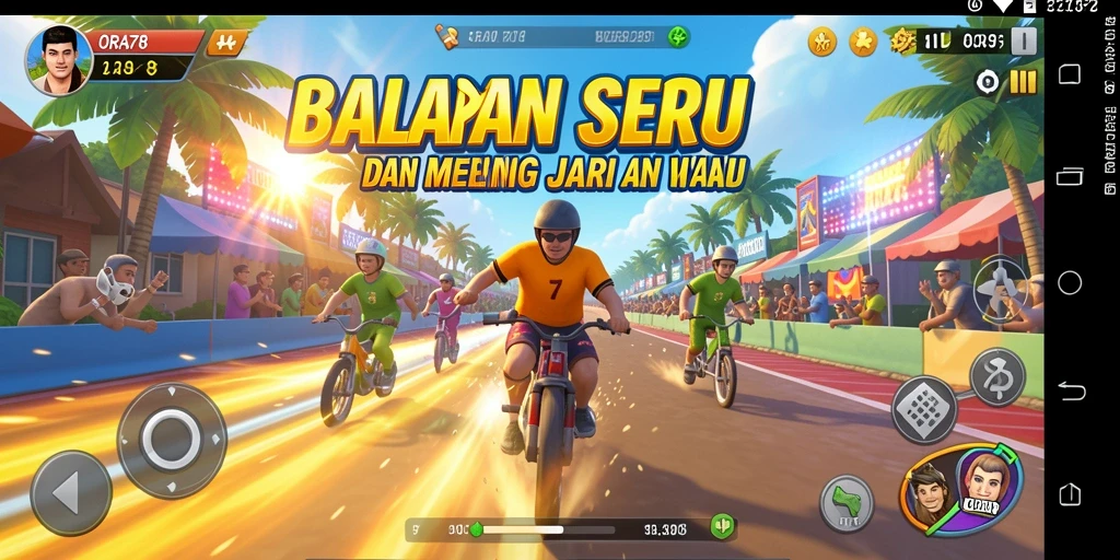 Tampilan gameplay ORA78 dengan mobil balap di lintasan.