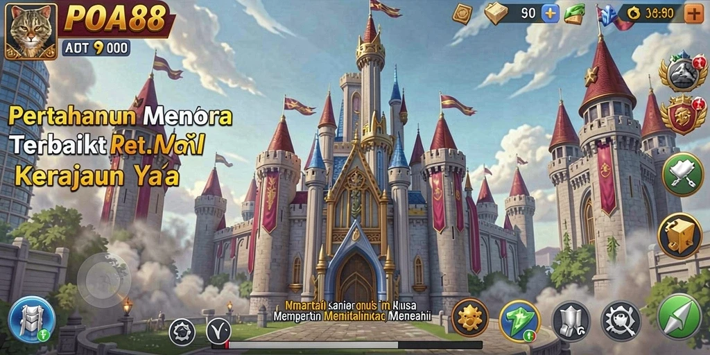 Screenshot utama POA88 menunjukkan pertempuran strategis dalam Tower Defense.