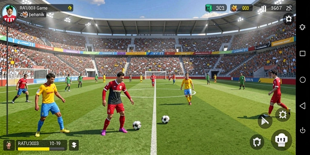 Tampilan screenshot menarik dari gameplay RATU303 dalam pertandingan sepak bola.