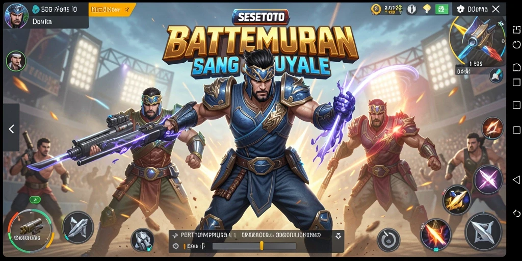 Screenshot gameplay SESETOTO menampilkan aksi pertempuran seru dalam arena Battle Royale.