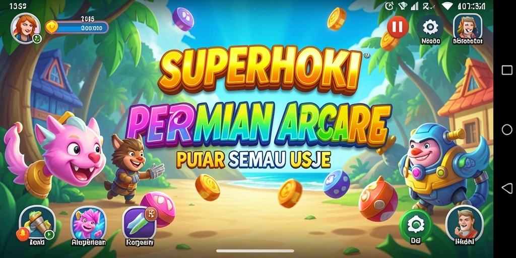 Tampilan gameplay SUPERHOKI yang menarik dan penuh warna.