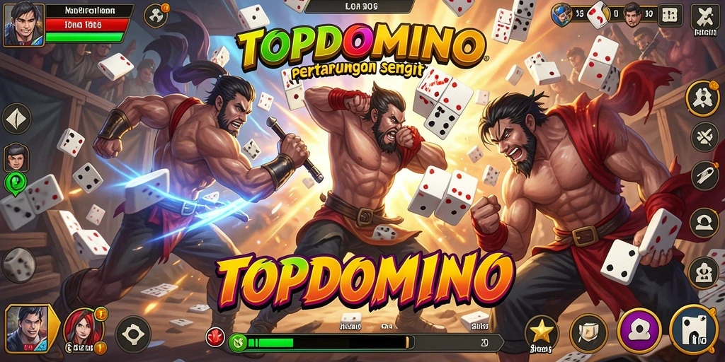 Tangkapan layar utama menunjukkan aksi pertarungan sengit dalam TOPDOMINO.
